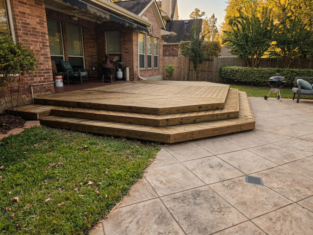 Cedar pergola + deck combo in The Woodlands, TX